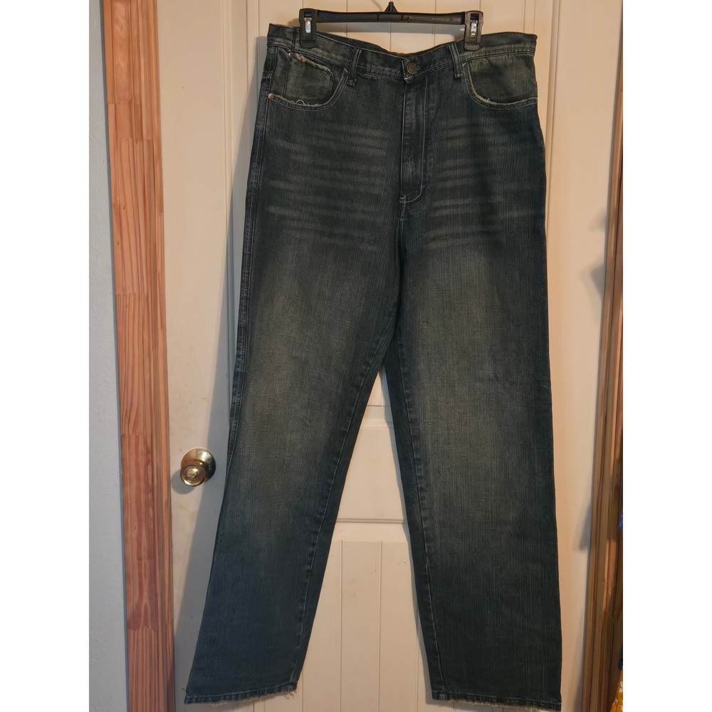 GIVE ME FACE Jeans 36x34 Mens Blue Straight Leg Y2K Streetwear Denim